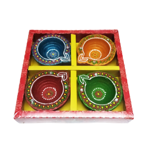 Decorated Fancy Clay Lamp/Diya – Box of 4