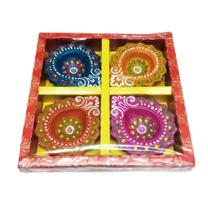 Decorated Fancy Clay LampDiya – Box of 4