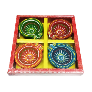 Decorated Fancy Clay Lamp/Diya – Box of 4