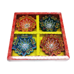 Decorated Fancy Clay LampDiya – Box of 4