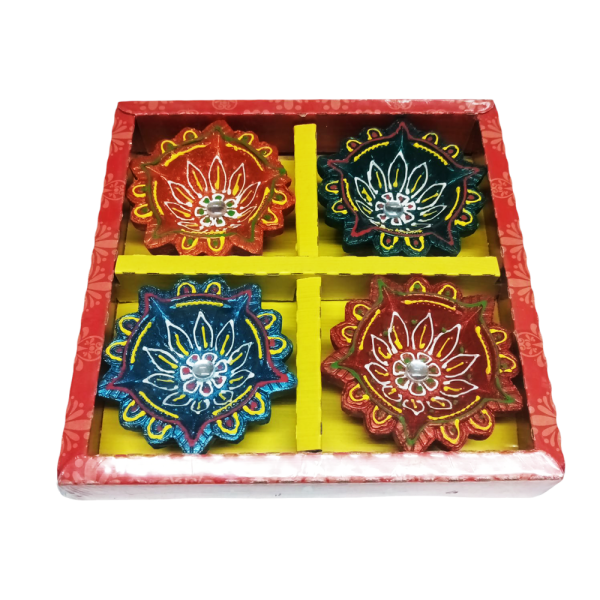 Decorated Fancy Clay LampDiya – Box of 4