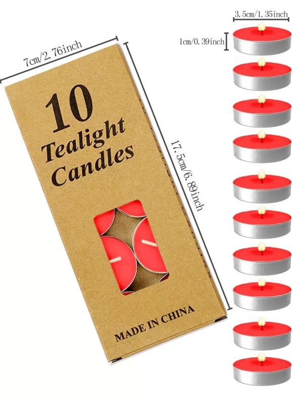 Tea Light Candles Red-Pack of 10 Pieces - Image 2