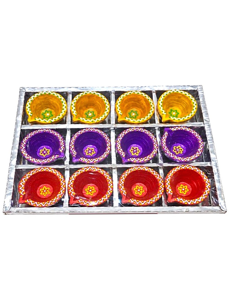 Clay Colour Lamps/Diyas-Pack of 12