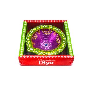Decorated Fancy Clay Lamp/Diya – Round 14cm Painted (Single)
