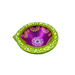 Alternative view of Decorated Fancy Clay Lamp/Diya – Round 14cm Painted (Single)