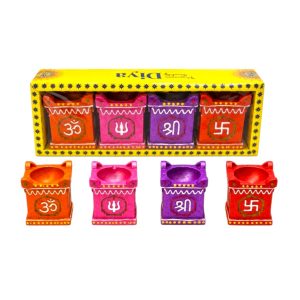 Decorated Fancy Tulsi Clay Lamp/Diya – Box of 4